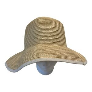 Nicole Marciano 100% Straw Hat Wide Front Brim Flat Back Floppy Beach Hat